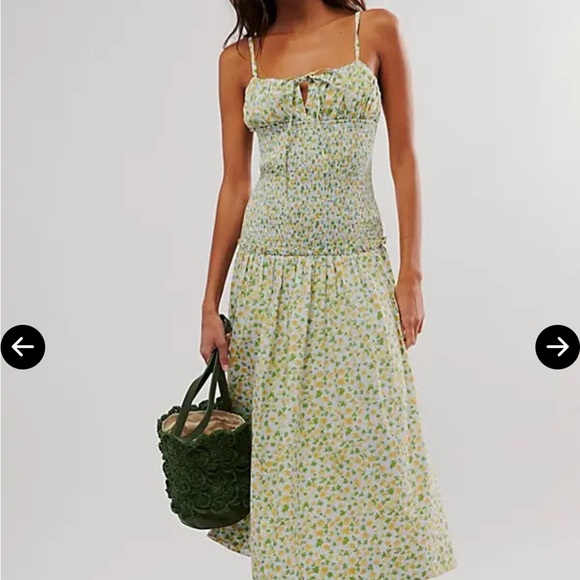 Free People Dresses & Skirts - Free People Yellow Green Floral Maxi Dress